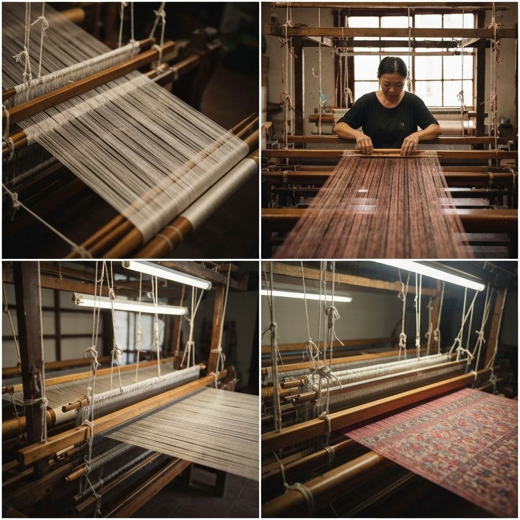 Artisans crafting scarves